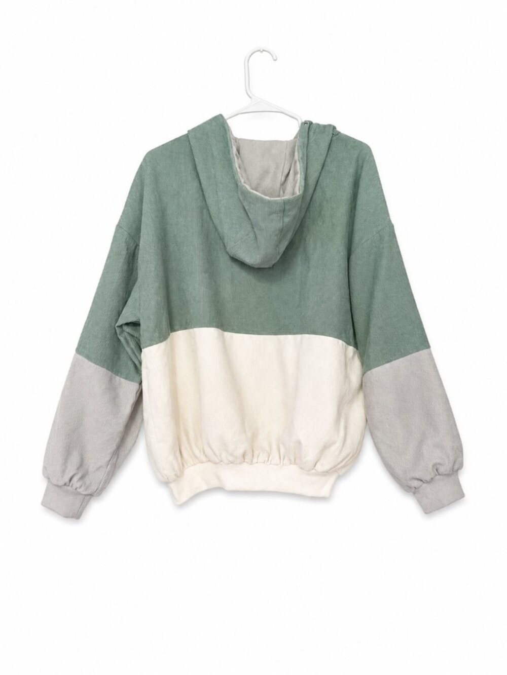ZAFUL Colorblock Corduroy Hooded Jacket Sage Green White Gray Size Large - Picture 2 of 4